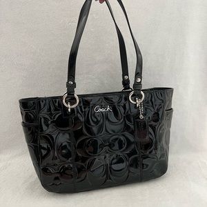 Coach Gallery Embossed Patent Leather Black Shoulder Bag